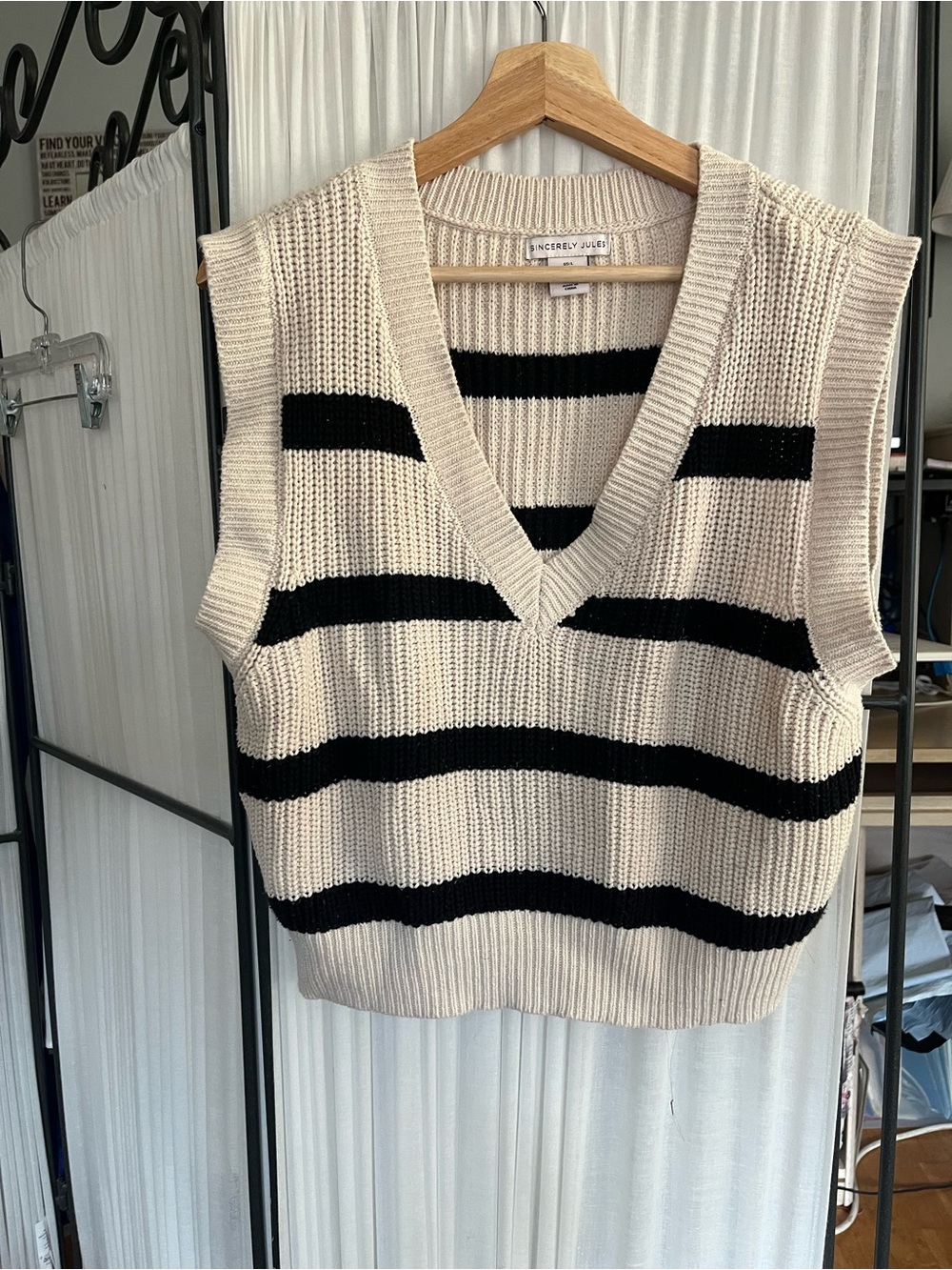 Sincerly Jules Cream & Preppy Dark Blue Striped Knit Vest